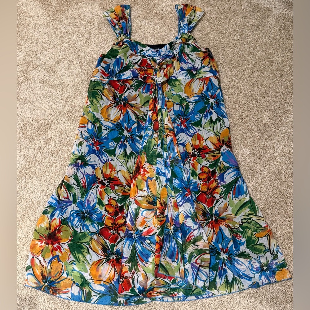 Lane Bryant Size 24 Floral Women’s Dress Flowy Lined Sleeveless V Neck Blue/red